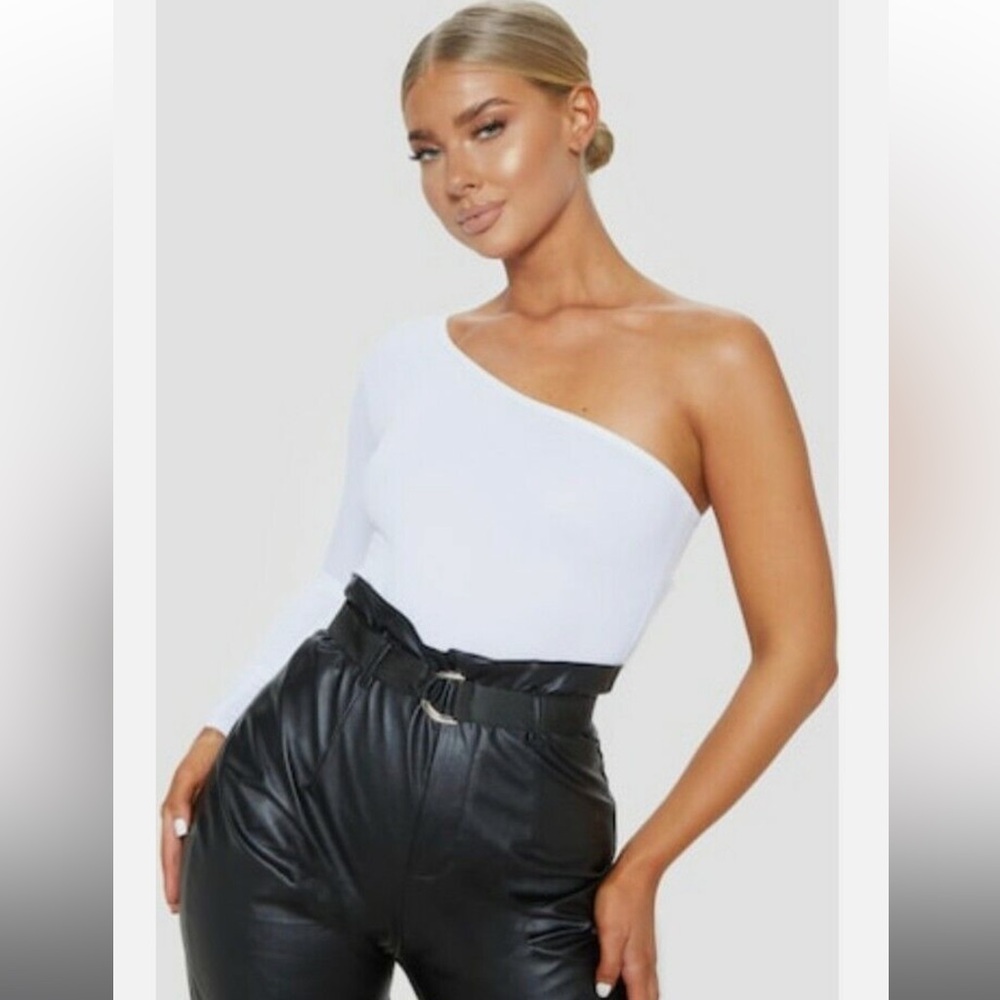 🆕 🌻 (3 FOR 15) | White Crepe One Shoulder Stretch Bodysuit
